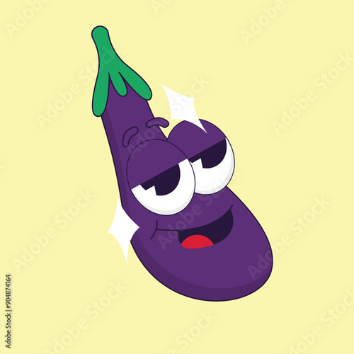 simple colorful eggplant mascot icon illustration