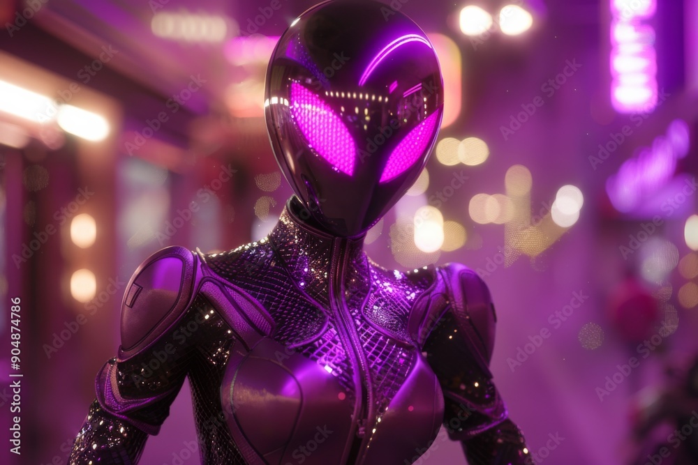 Futuristic Robotic Humanoid in Neon-Lit Urban Environment Futuristic Robotic Humanoid in Neon-Lit Urban Environment