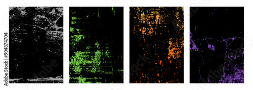 Halloween theme grunge textures. Set of color backgrounds for Halloween festive spooky graphic design. Vector illustration.