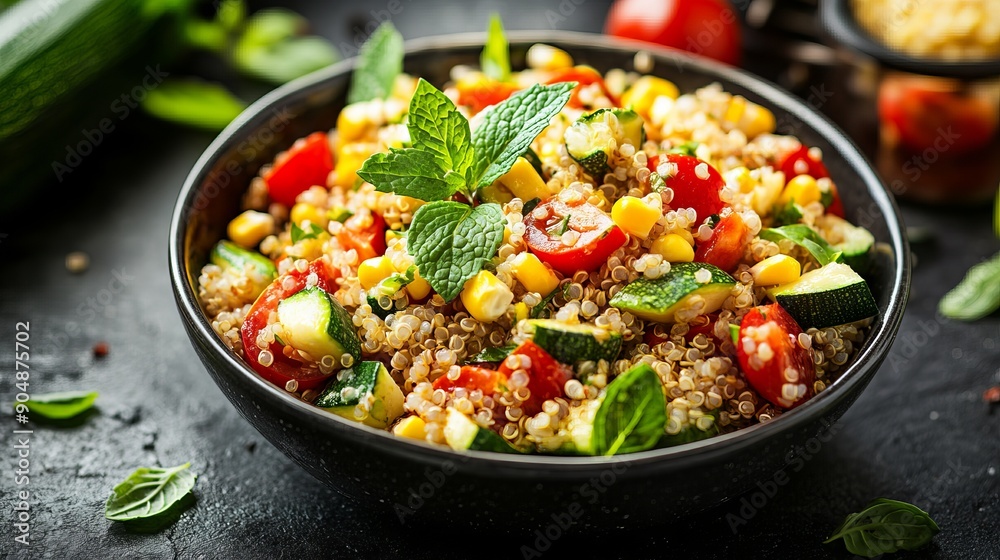 Quinoa salad with tomatoes, corn, zucchini, and fresh mint Quinoa salad with tomatoes, corn, zucchini, and fresh mint