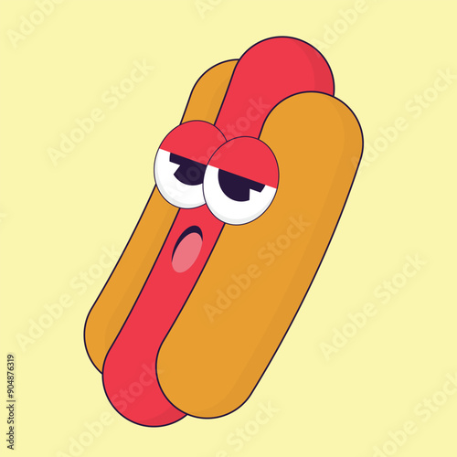 simple colorful hotdog mascot icon illustration