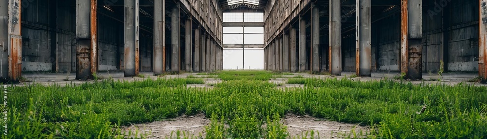Overgrown weeds in an abandoned factory yard, illustrating economic decline and industrial bankruptcy Overgrown weeds in an abandoned factory yard, illustrating economic decline and industrial bankruptcy