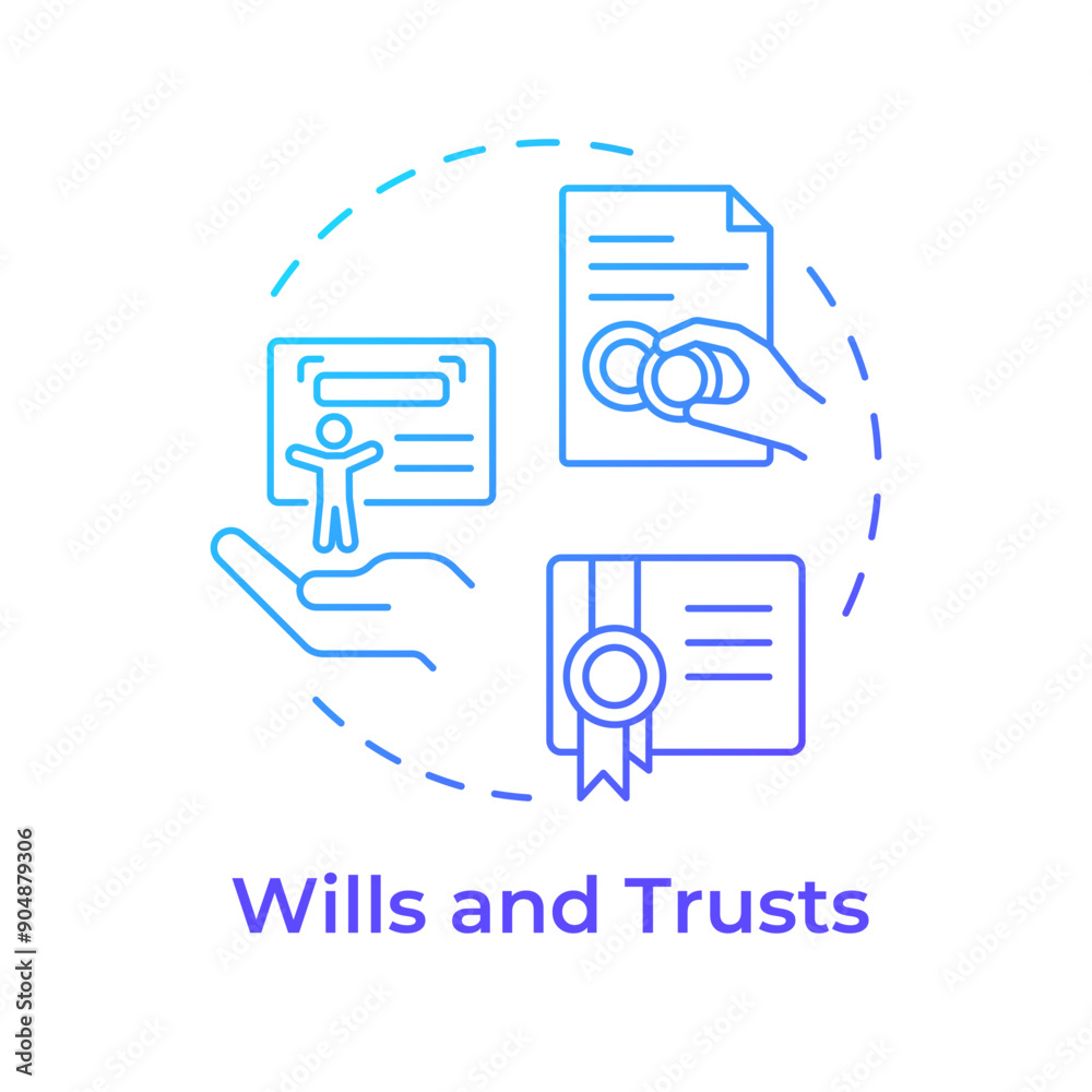 Wills and trusts blue gradient concept icon. Notarization process, verified documents. Round shape line illustration. Abstract idea. Graphic design. Easy to use in infographic, presentation Wills and trusts blue gradient concept icon. Notarization process, verified documents. Round shape line illustration. Abstract idea. Graphic design. Easy to use in infographic, presentation