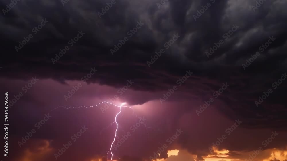 A dramatic lightning strike illuminates dark storm clouds, showcasing the intensity and beauty of nature's power A dramatic lightning strike illuminates dark storm clouds, showcasing the intensity and beauty of nature's power