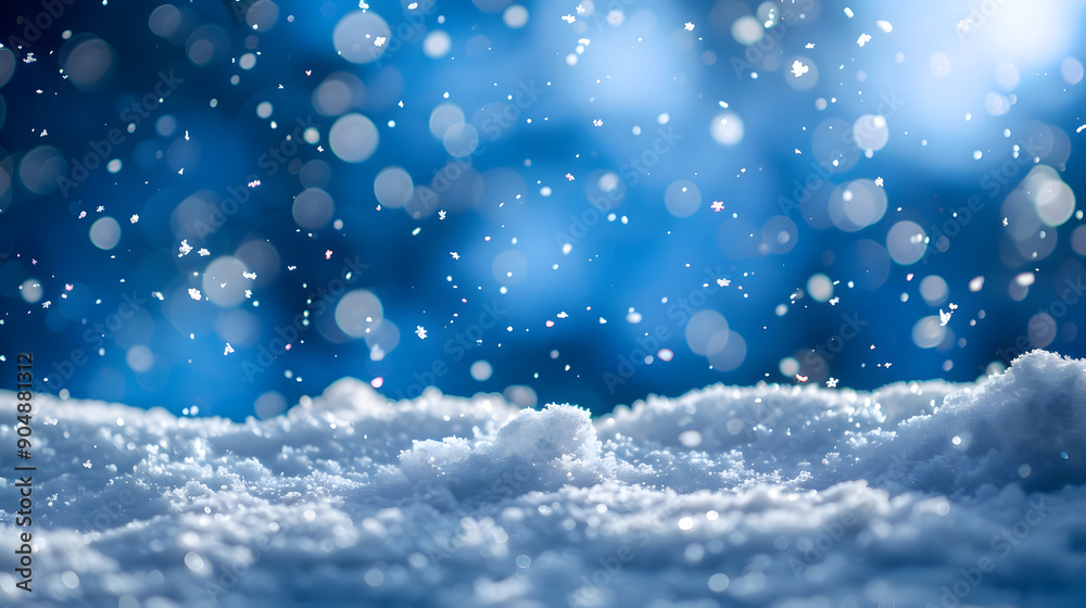 blue merry christmas Ornaments with balls on snowy decorations background,generative ai