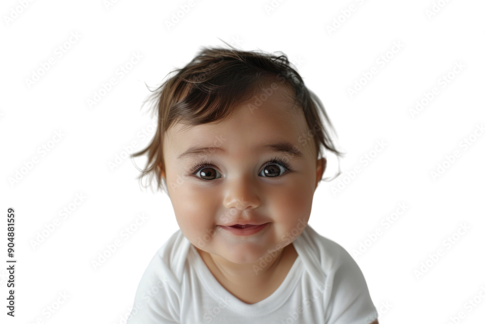 Cute girl with big curious eyes and cheerful smile, isolated on white background. Cute girl with big curious eyes and cheerful smile, isolated on white background.