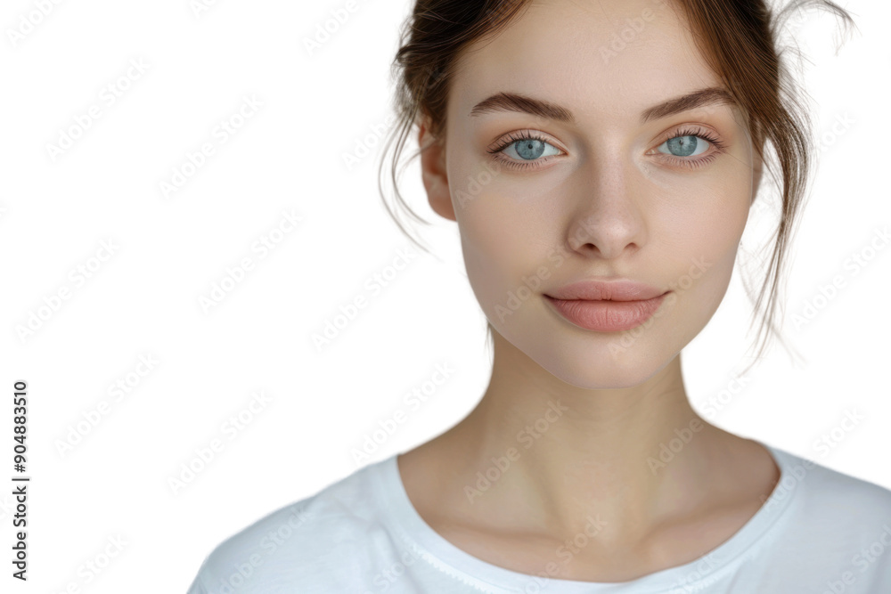 Sexy young woman in clean white t-shirt ready to go, isolated on white background.