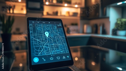 Wallpaper Mural A smart home assistant screen displaying a digital map with directions to the nearest grocery store --ar 16:9 Torontodigital.ca
