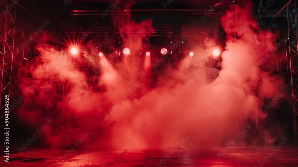 Fototapeta premium Vibrant Concert Stage with Dynamic Lighting and Smoke Effects