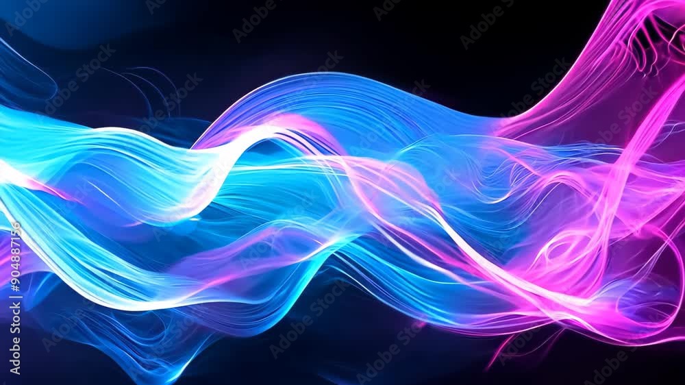 Abstract Flowing Light Waves in Blue and Pink on Black Background with Futuristic Design Abstract Flowing Light Waves in Blue and Pink on Black Background with Futuristic Design