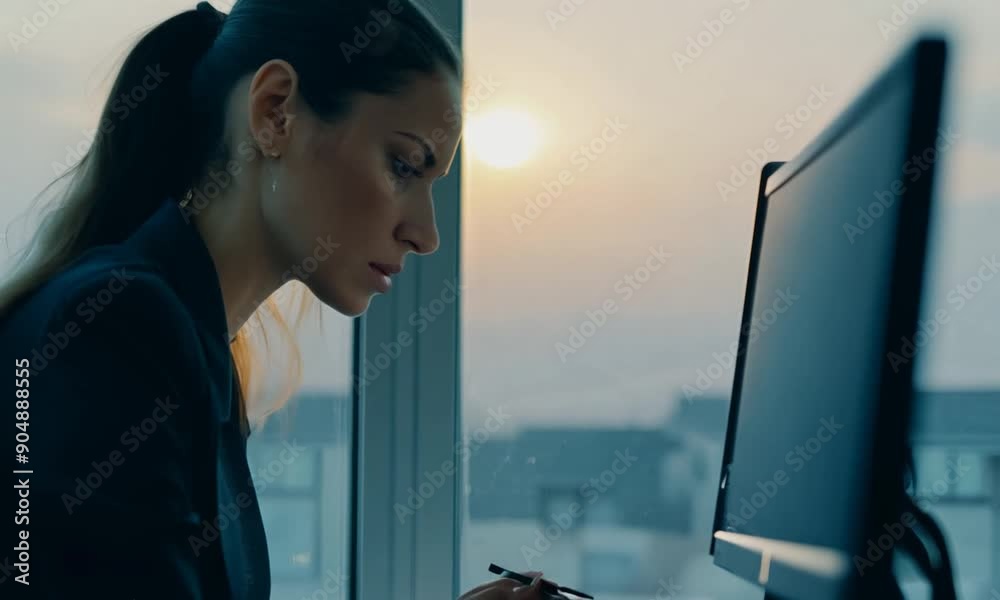 Woman  employee and reading on computer in office on browsing internet  online and research for ideas. Female person  workplace and desk with deadline or overtime