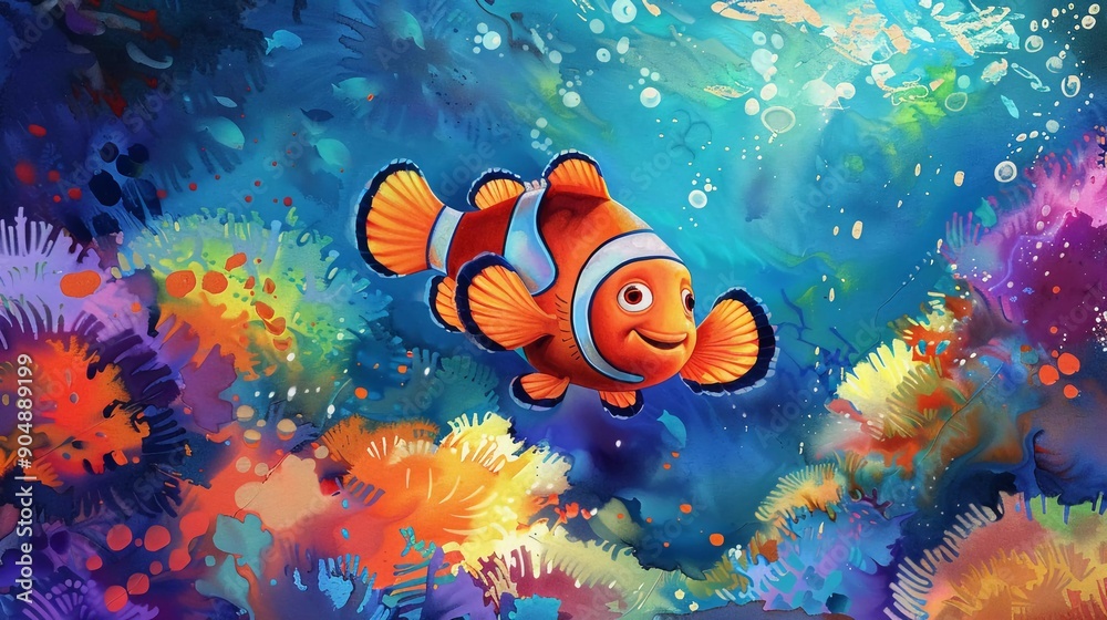 in the depths of the sea, nemo, beautiful watercolor style in the depths of the sea, nemo, beautiful watercolor style