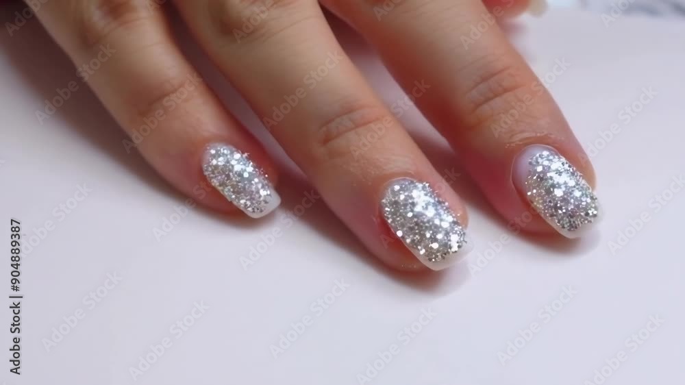 A closeup of beautifully manicured nails with glitter, showcasing stunning nail art and a focus on beauty techniques A closeup of beautifully manicured nails with glitter, showcasing stunning nail art and a focus on beauty techniques