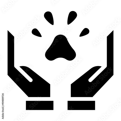 Animal Paw and Human Hand Icon. Animal Donation and care concept. Adoption of Pets, Shelter, Charity Icon.