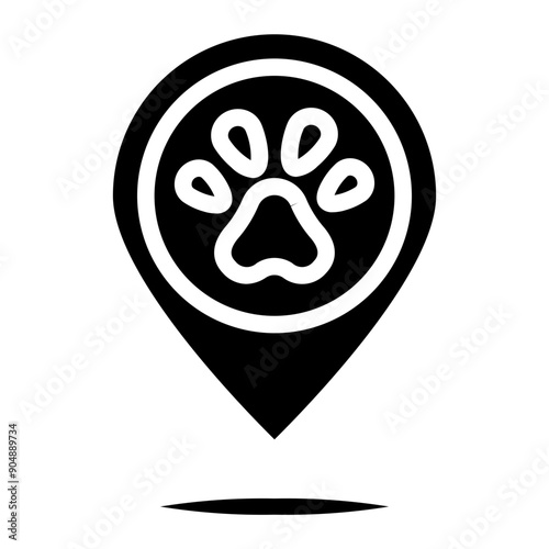 icon for the location of the pet store, pet exhibition and animal shelter. Pin icon isolated on white background. 