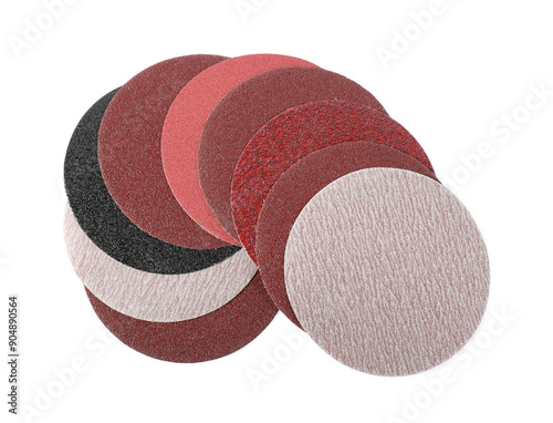 Cuadro en lienzo Many coarse sandpaper disks isolated on white, top view