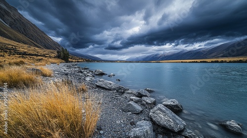 Dramatic skies over Lake Ohau photo