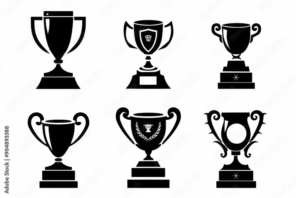 Trophy cups, golden goblet, silver reward, champion bowls. Contest winner award collection, prize cup Trophy cups, golden goblet, silver reward, champion bowls. Contest winner award collection, prize cup