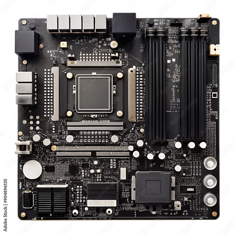 Fototapeta premium cyber security black futuristic motherboard on transparent background