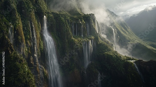 Fiordland waterfalls cascading down cliffs