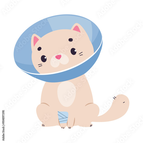 Cat Animal Patient with Bandaged Paw in Hospital Vector Illustration