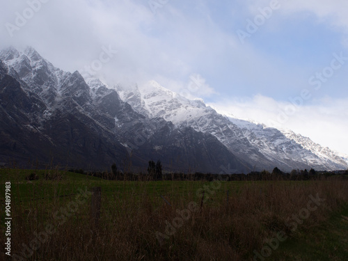 Snow Covered Remarkables Mountains Queenstown New Zealand photo