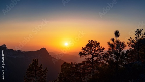 【風景素材】山に沈む夕日