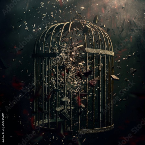 shattered bars on a broken cage, signifying the unleashing of repressed fury 