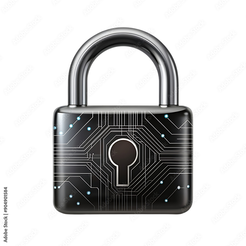 cyber security black futuristic padlock on transparent background cyber security black futuristic padlock on transparent background