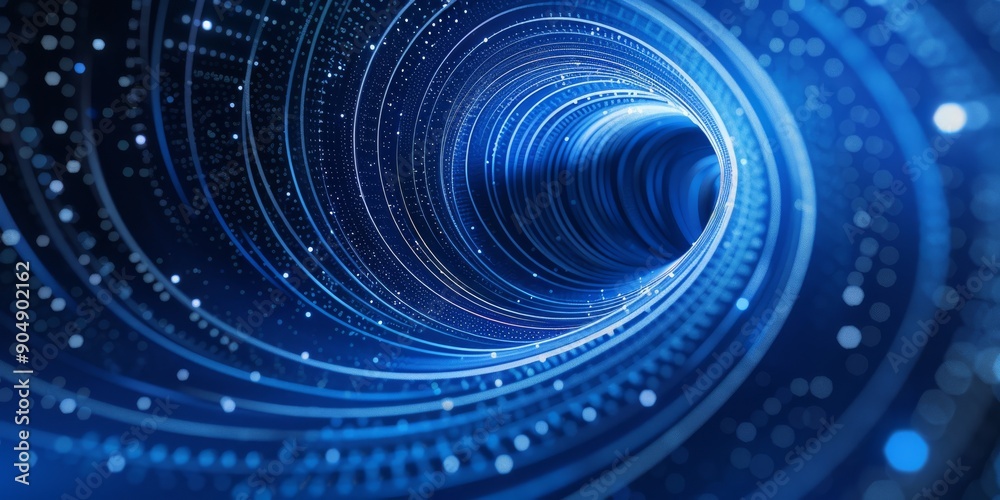 Abstract blue data tunnel with spiraling lines and glowing points representing digital connectivity. Abstract blue data tunnel with spiraling lines and glowing points representing digital connectivity.
