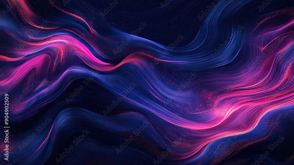 Naklejka premium Abstract pattern of flowing lines and light accents on a dark background.