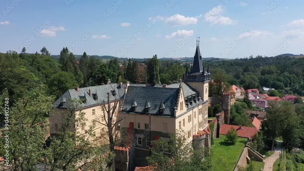 Aerial view of the ancient castle historical monument Zruc nad Sazavou in the Czech Republic on a sunny summer day Aerial view of the ancient castle historical monument Zruc nad Sazavou in the Czech Republic on a sunny summer day