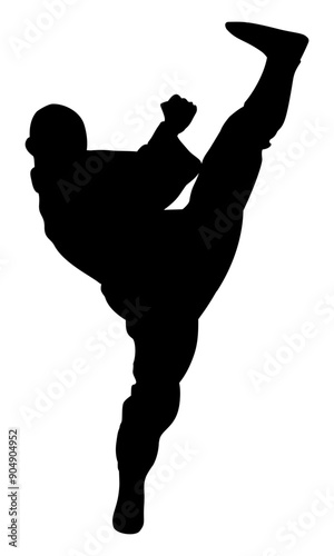 Silhouette of kungfu martial arts kicking upwards on transparent background. Perfect for stickers, logos, icons and tattoos