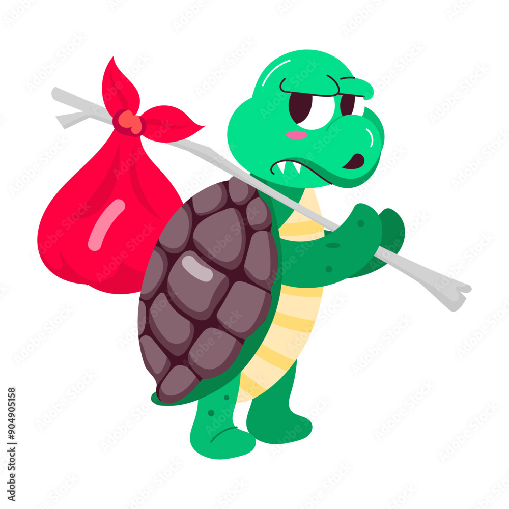 Fototapeta premium Angry hobo turtle character, flat sticker
