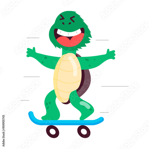 A flat style sticker of turtle skating 

