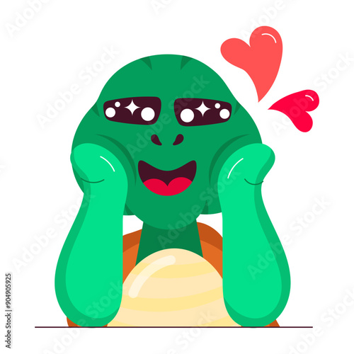 Cartoon style sticker of romantic turtle dreaming 


