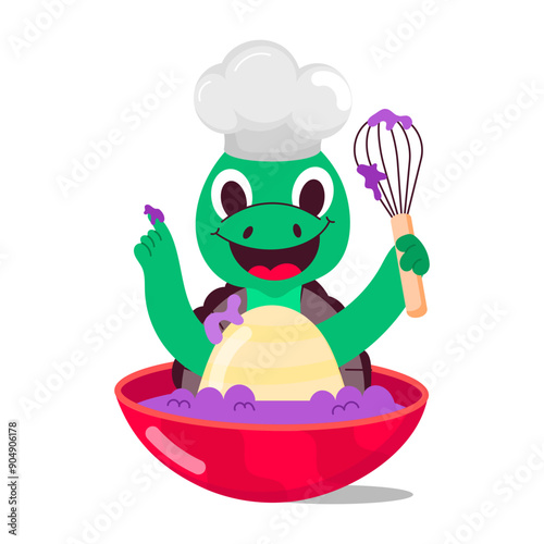 Turtle chef with whisk bowl, flat sticker 

