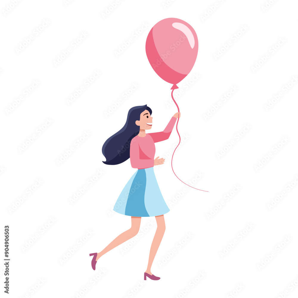 A happy girl is holding a balloon. Flat illustration on a white background A happy girl is holding a balloon. Flat illustration on a white background