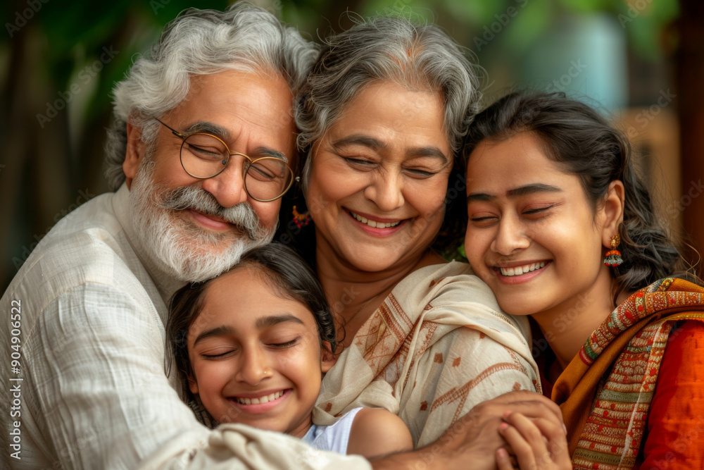 Candid portrait of an Indian ethnic family members embracing together with smiling face Candid portrait of an Indian ethnic family members embracing together with smiling face