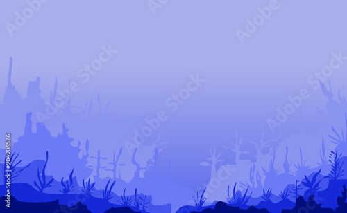 Image of a view of the ocean floor or under the sea in blue. Suitable for wallpaper, magazines, backgrounds, banners, posters and advertisements