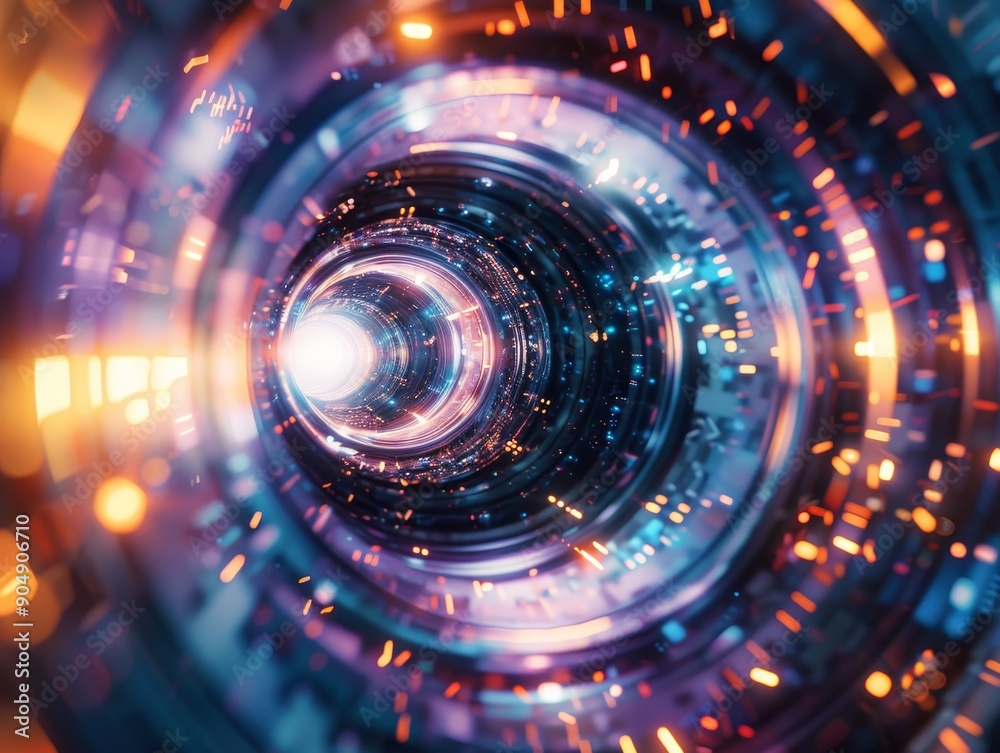 Obraz premium Luminous futuristic circular tunnel photography for creative design and artistic projects