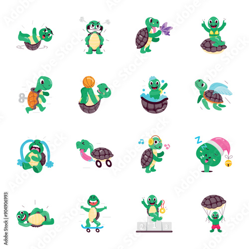 Basic RGBBundle of Flat Style Turtle Characters

