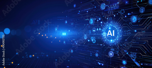 Dark Blue AI Circuit Background