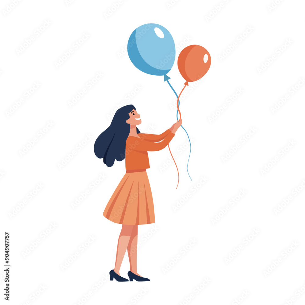 A happy girl is holding a balloon. Flat illustration on a white background A happy girl is holding a balloon. Flat illustration on a white background