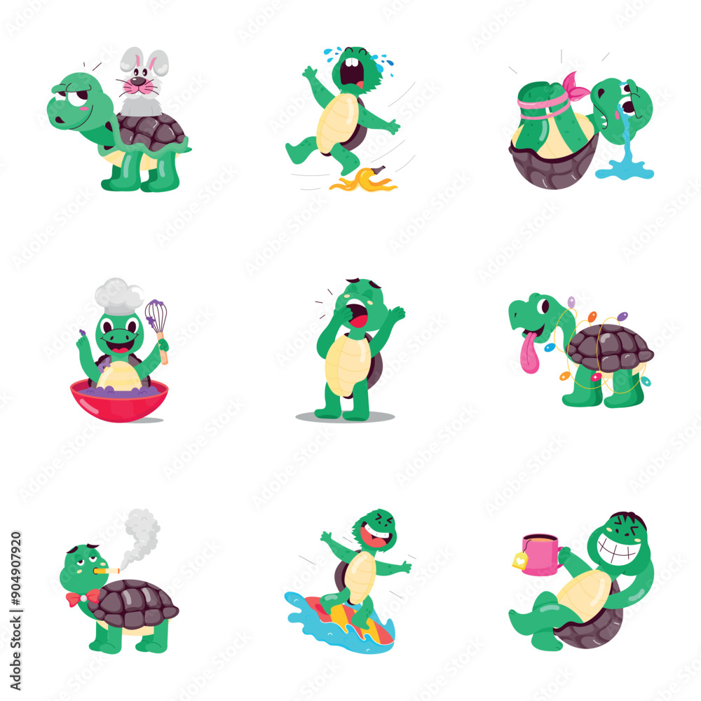 Fototapeta premium Basic RGBCollection of Cute Turtle Flat Stickers