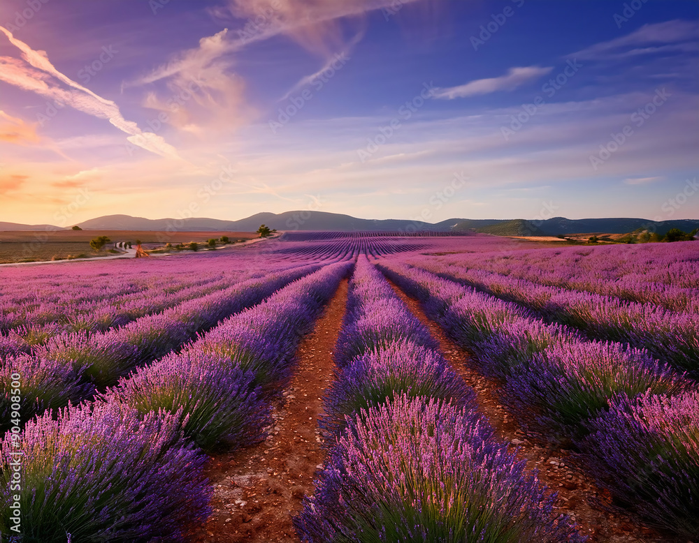 Fototapeta premium Beautiful sunset over lavender field in Provence, France