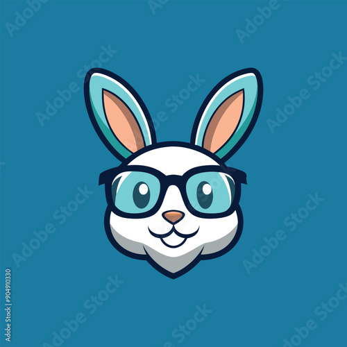 A mascot style logo featuring a cute bunny with huge glasses. He is obviously a geek.