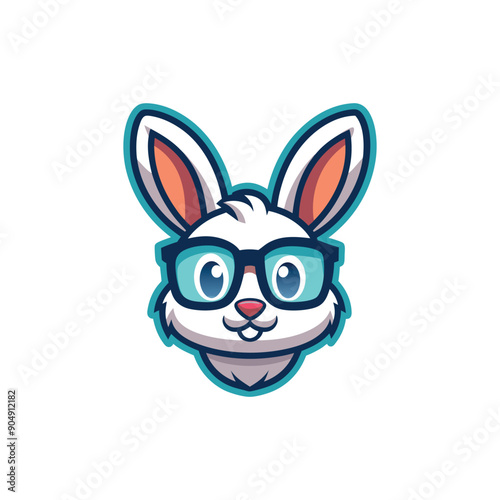 A mascot style logo featuring a cute bunny with huge glasses. He is obviously a geek.