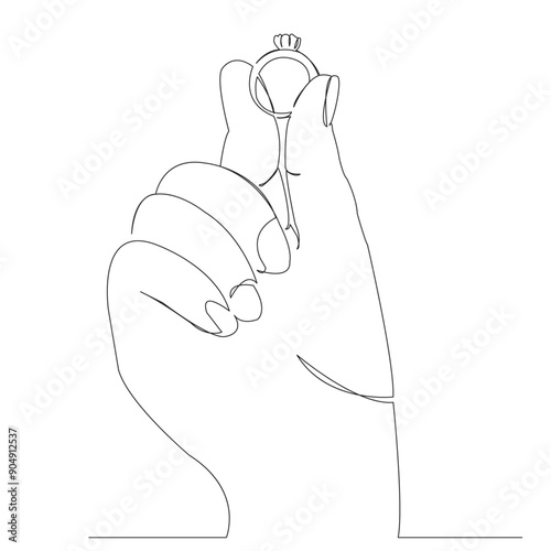 One continuous single drawn line art doodle hand, wedding, engagement, love, marriage, couple. isolated image hand-drawn outline on white background.