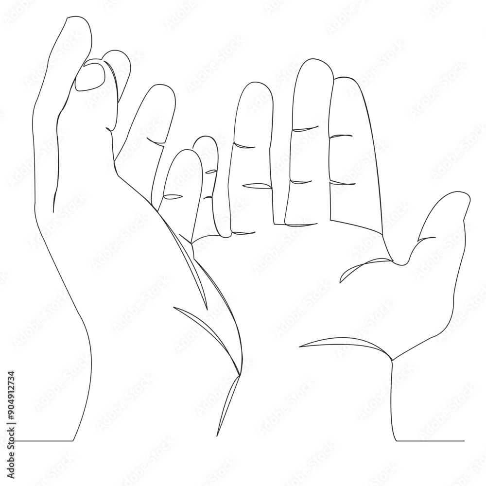 Obraz premium One continuous single drawn line art doodle hand, arm, finger, sign, people. isolated image hand-drawn outline on white background.